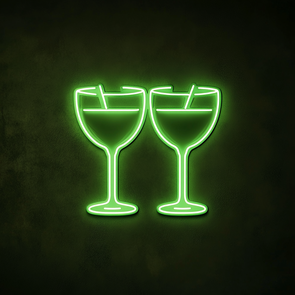 Clinking Cocktail Glasses - Green Neon Sign, 24 Inches