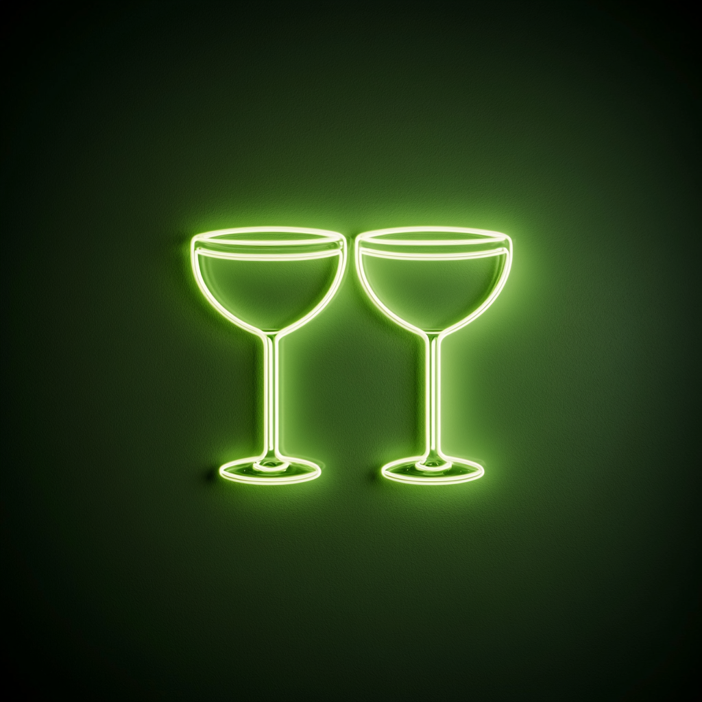 Clinking Cocktail Glasses - Green Neon Sign, 24 Inches