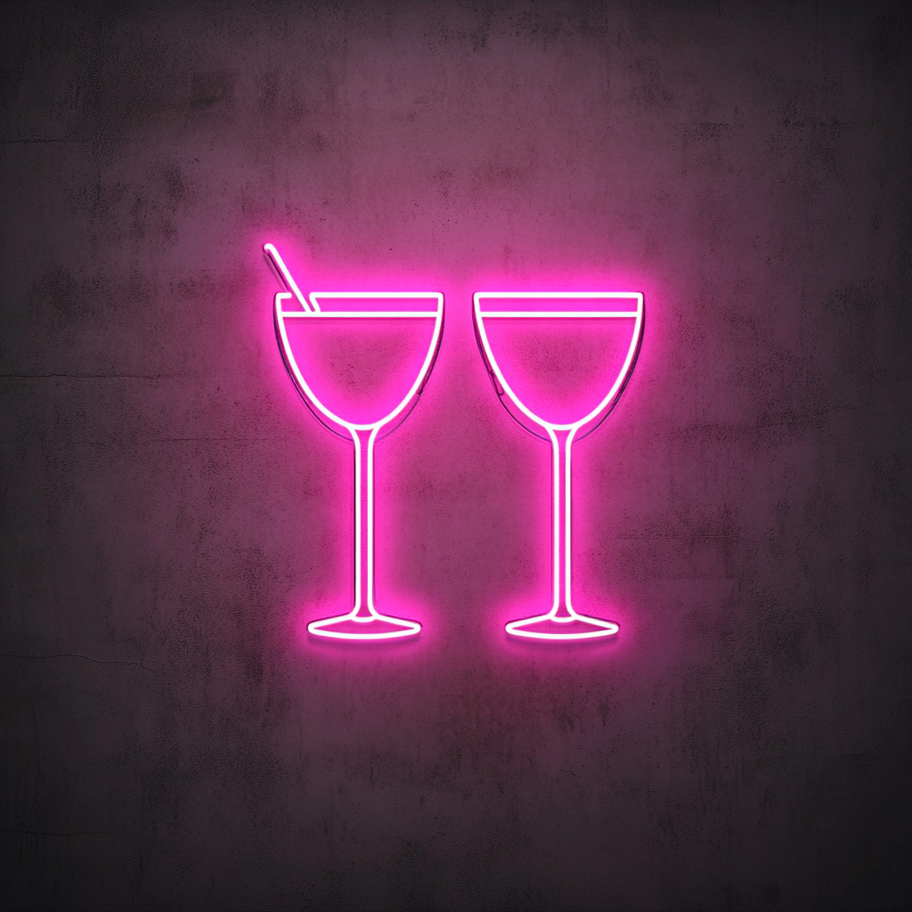 Clinking Cocktail Glasses - Pink Neon Sign, 24 Inches