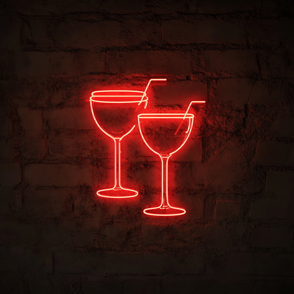 Clinking Cocktail Glasses - Red Neon Sign, 24 Inches