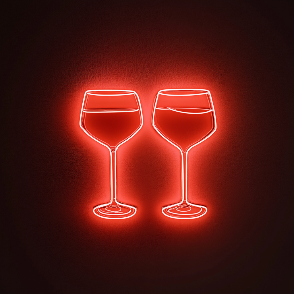 Clinking Cocktail Glasses - Red Neon Sign, 24 Inches