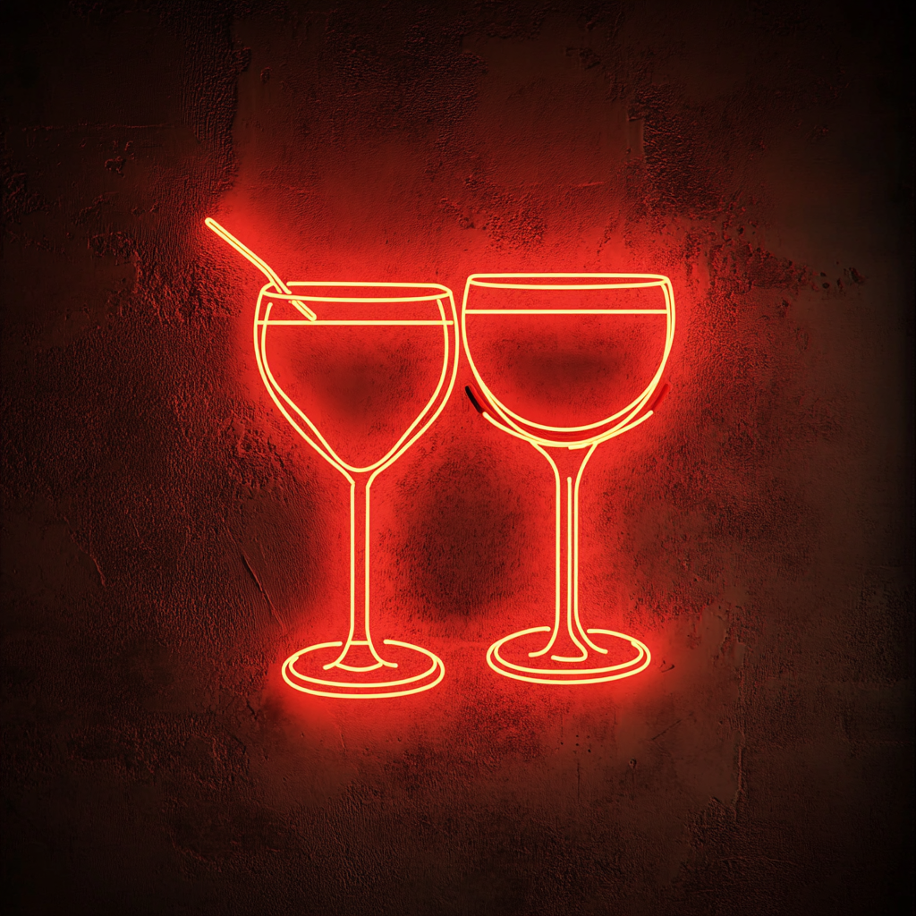 Clinking Cocktail Glasses - Red Neon Sign, 24 Inches