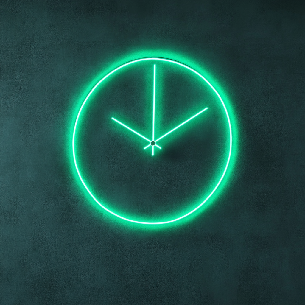 Clock Outline - Green Neon Sign, 18 Inches