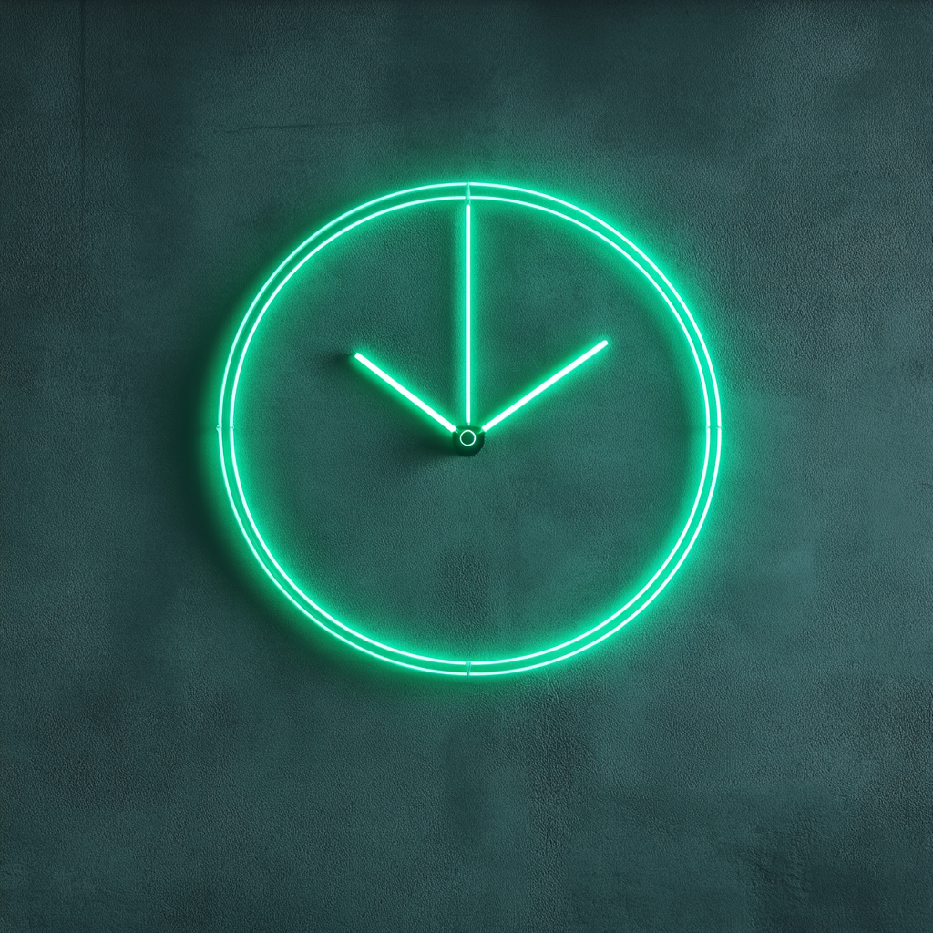Clock Outline - Green Neon Sign, 18 Inches