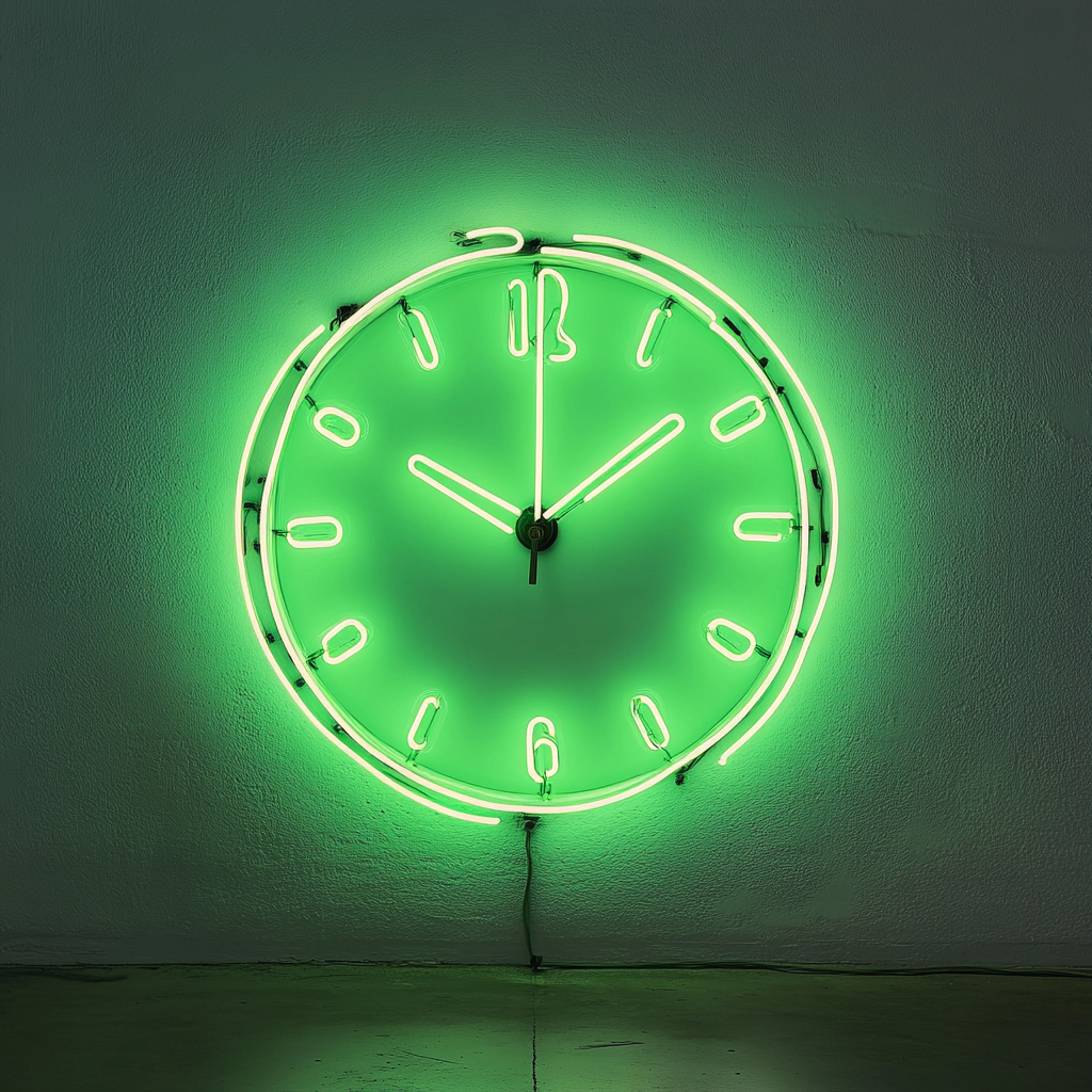Clock Outline - Green Neon Sign, 18 Inches