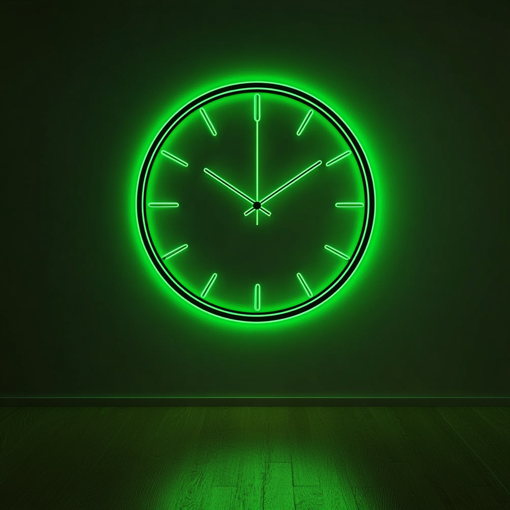 Clock Outline - Green Neon Sign, 18 Inches