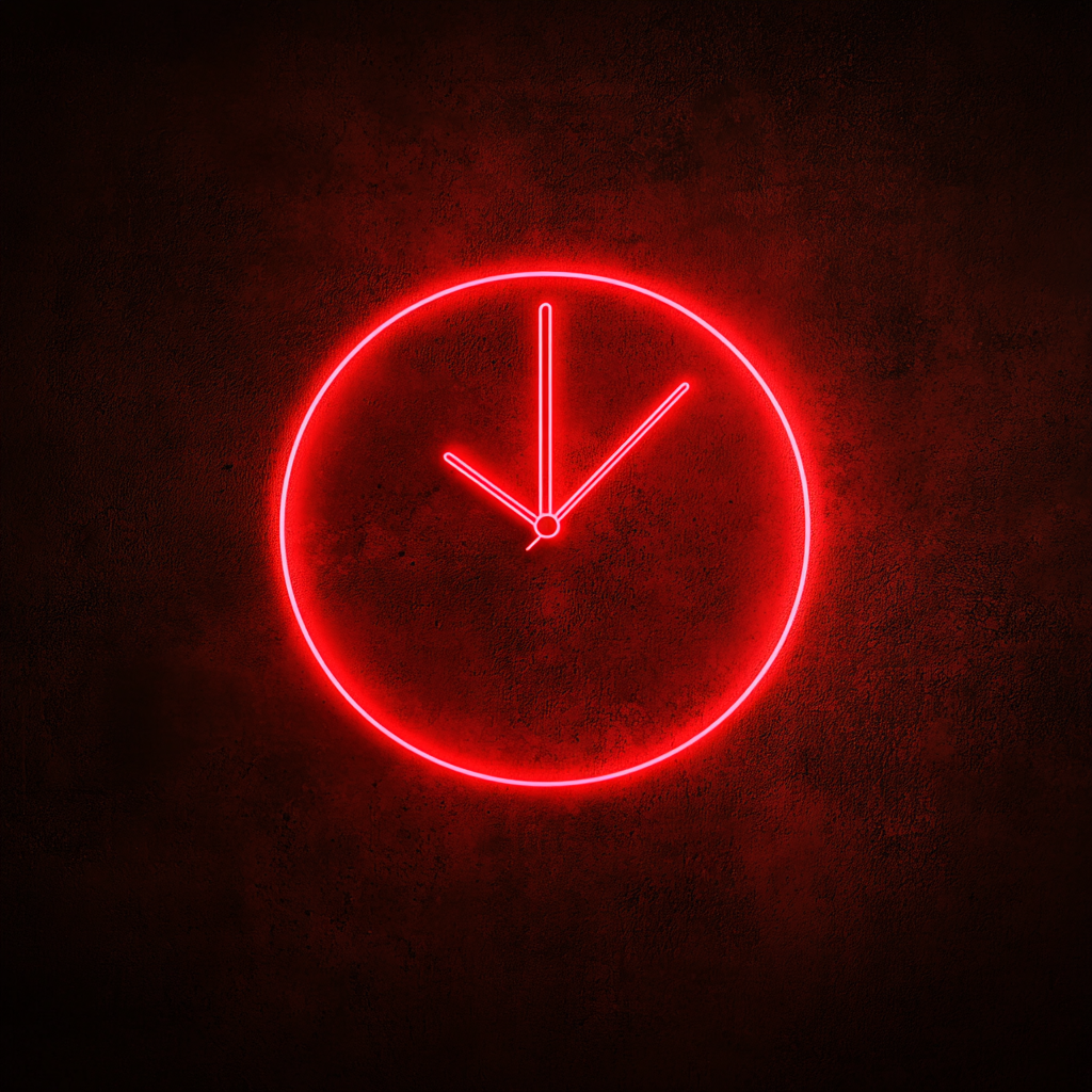Clock Outline - Red Neon Sign, 18 Inches