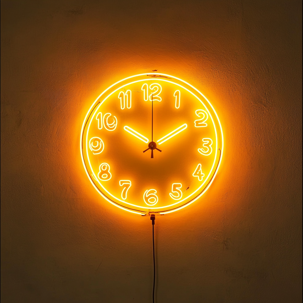 Clock Outline - Yellow Neon Sign, 18 Inches