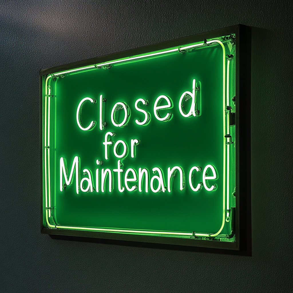 Closed for Maintenance - Green Neon Sign, 18 Inches