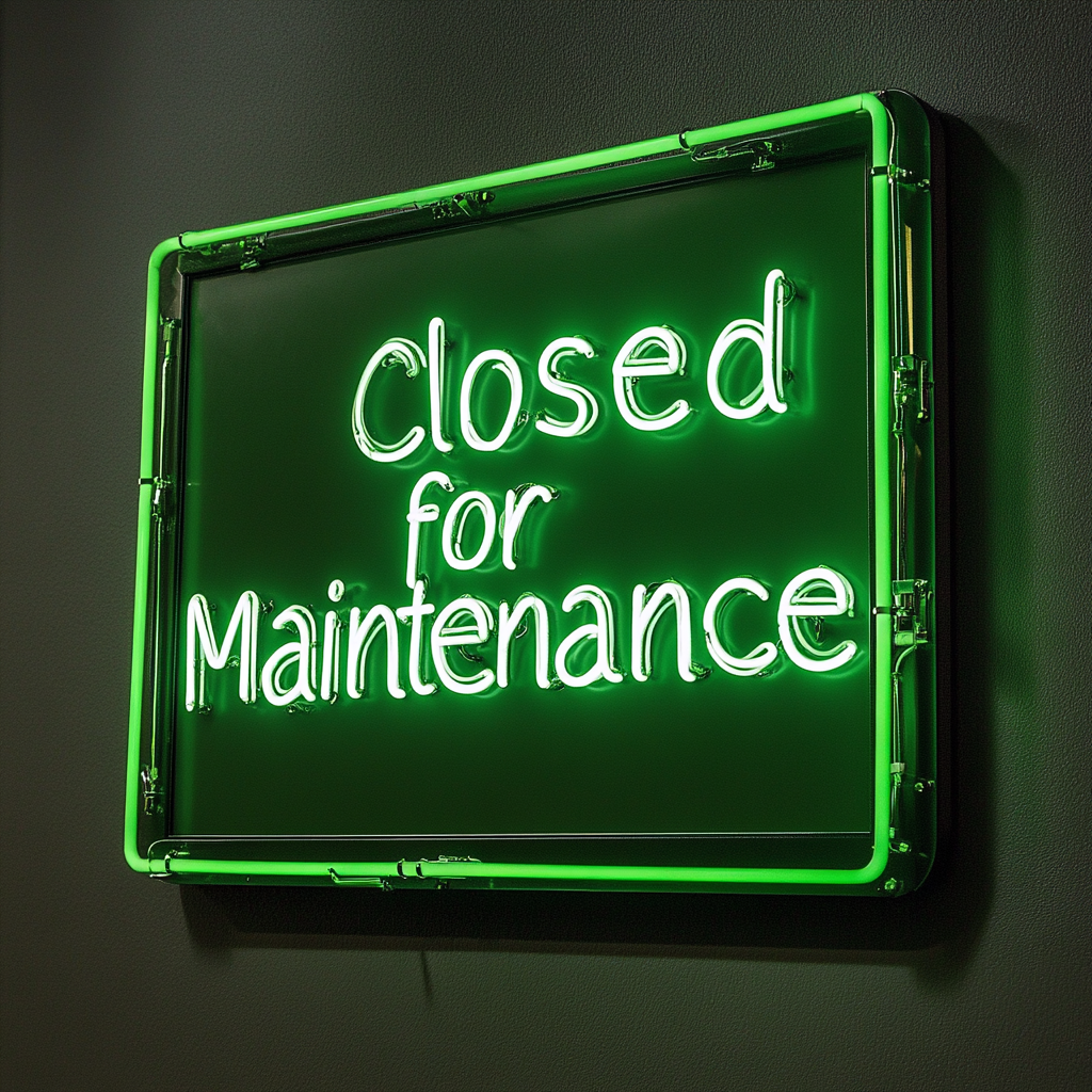 Closed for Maintenance - Green Neon Sign, 18 Inches
