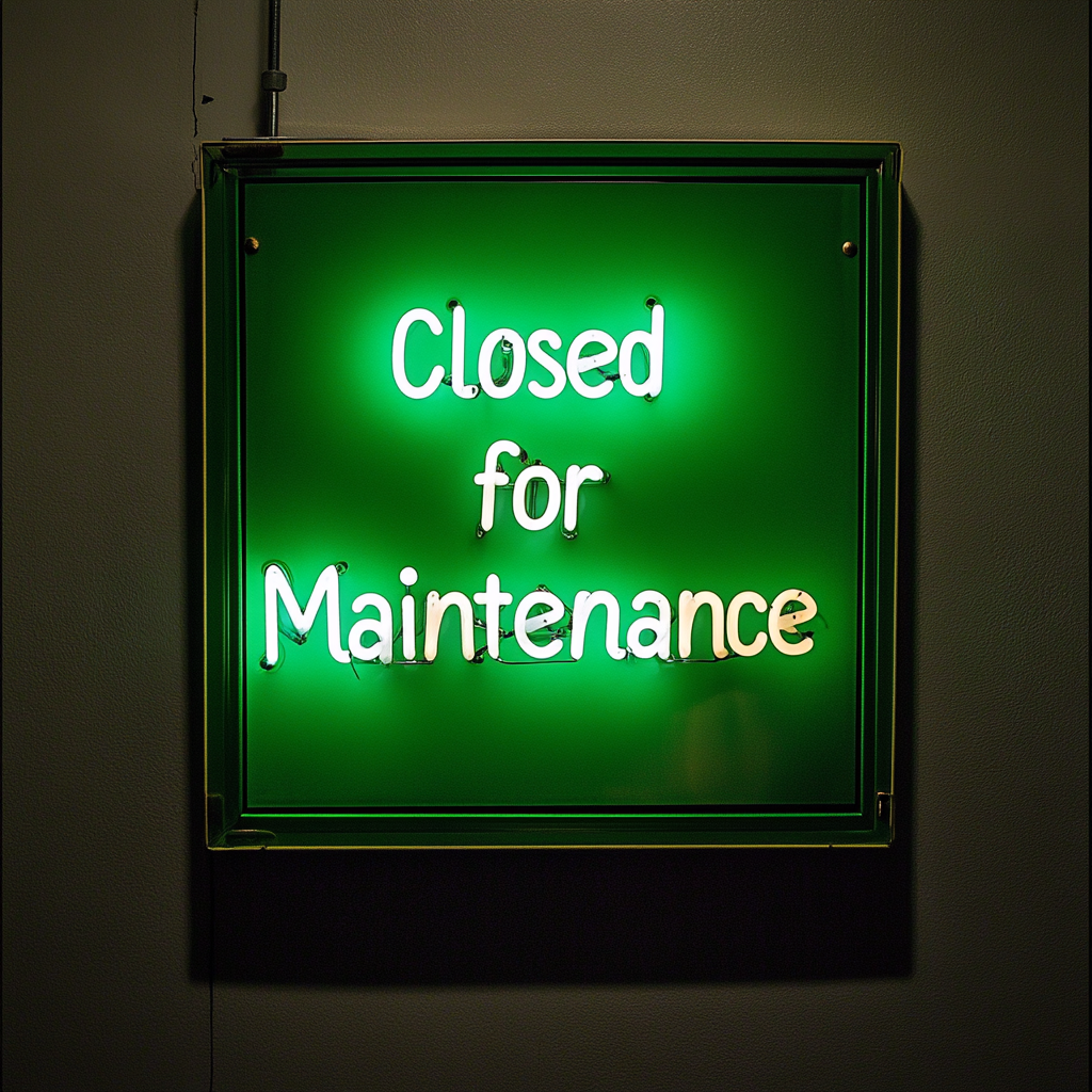 Closed for Maintenance - Green Neon Sign, 18 Inches