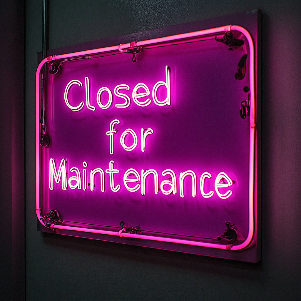 Closed for Maintenance - Pink Neon Sign, 18 Inches