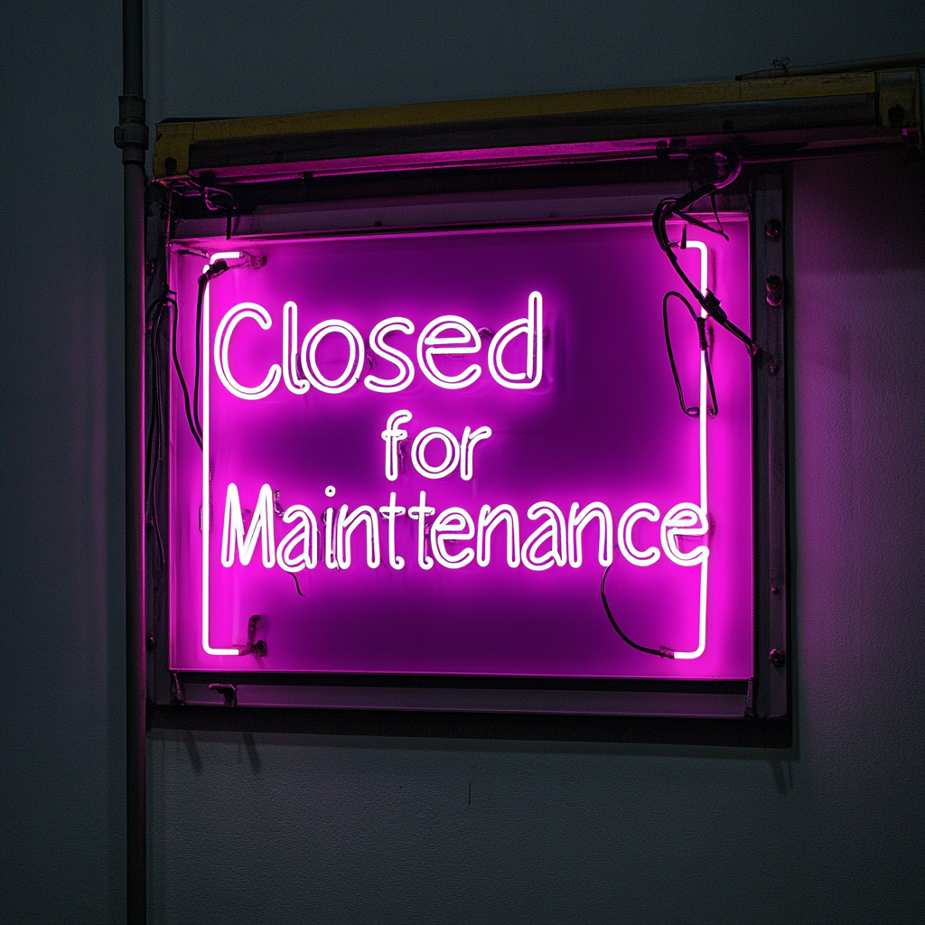 Closed for Maintenance - Pink Neon Sign, 18 Inches