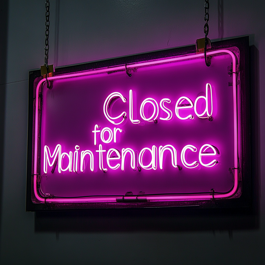 Closed for Maintenance - Pink Neon Sign, 18 Inches