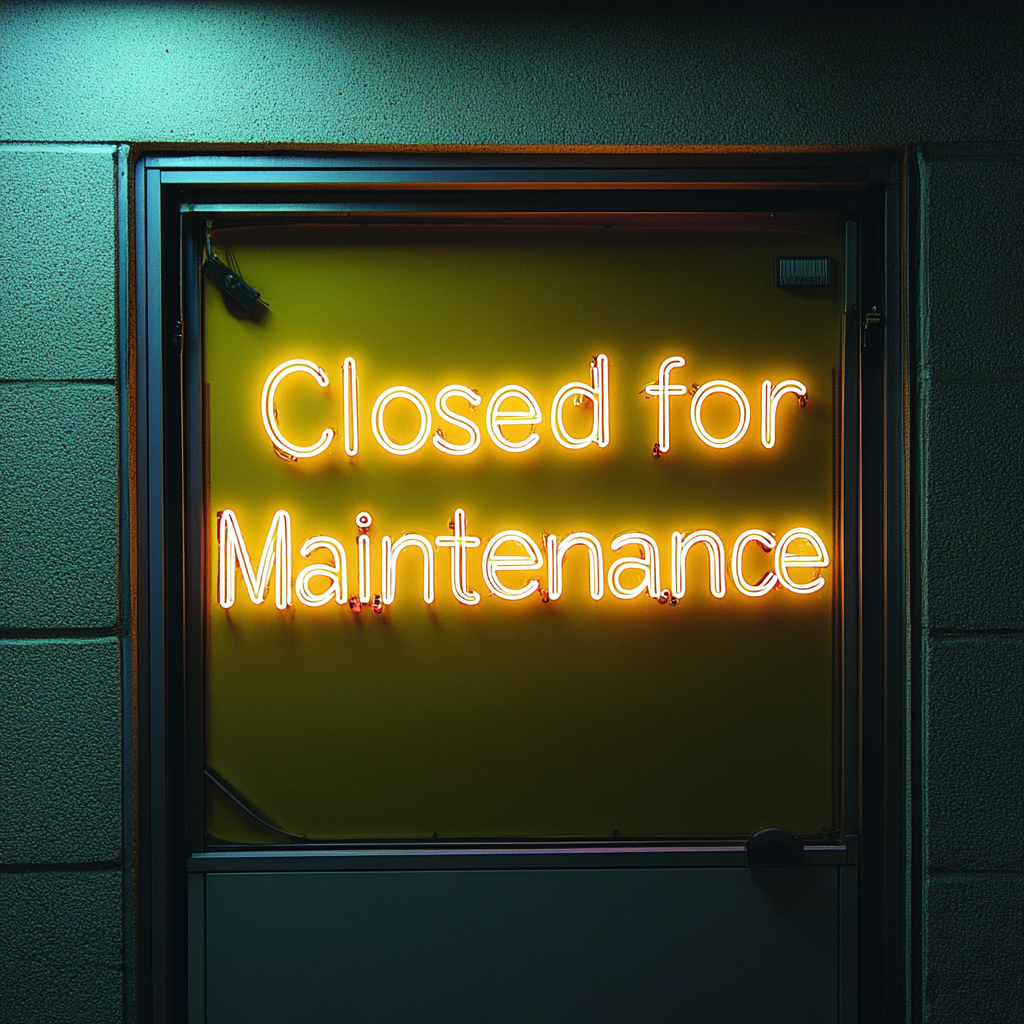 Closed for Maintenance - Yellow Neon Sign, 18 Inches