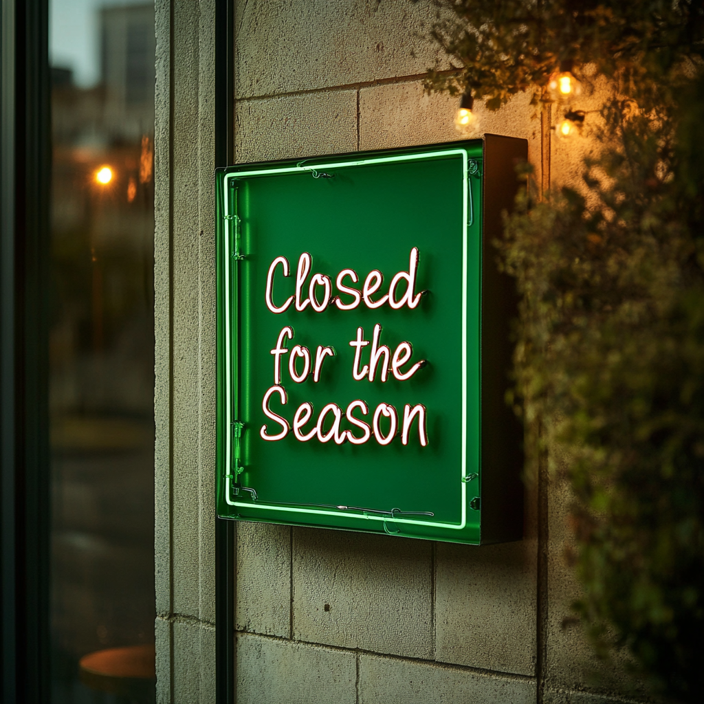 Closed for the Season - Green Neon Sign, 18 Inches