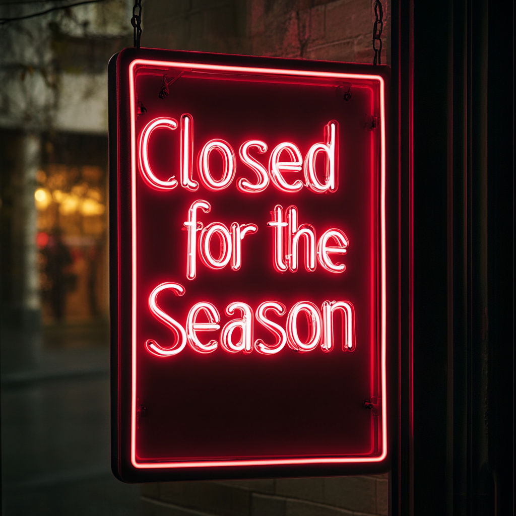 Closed for the Season - Red Neon Sign, 18 Inches