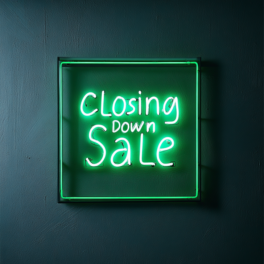 "Closing Down Sale" - Green Neon Sign, 24 Inches