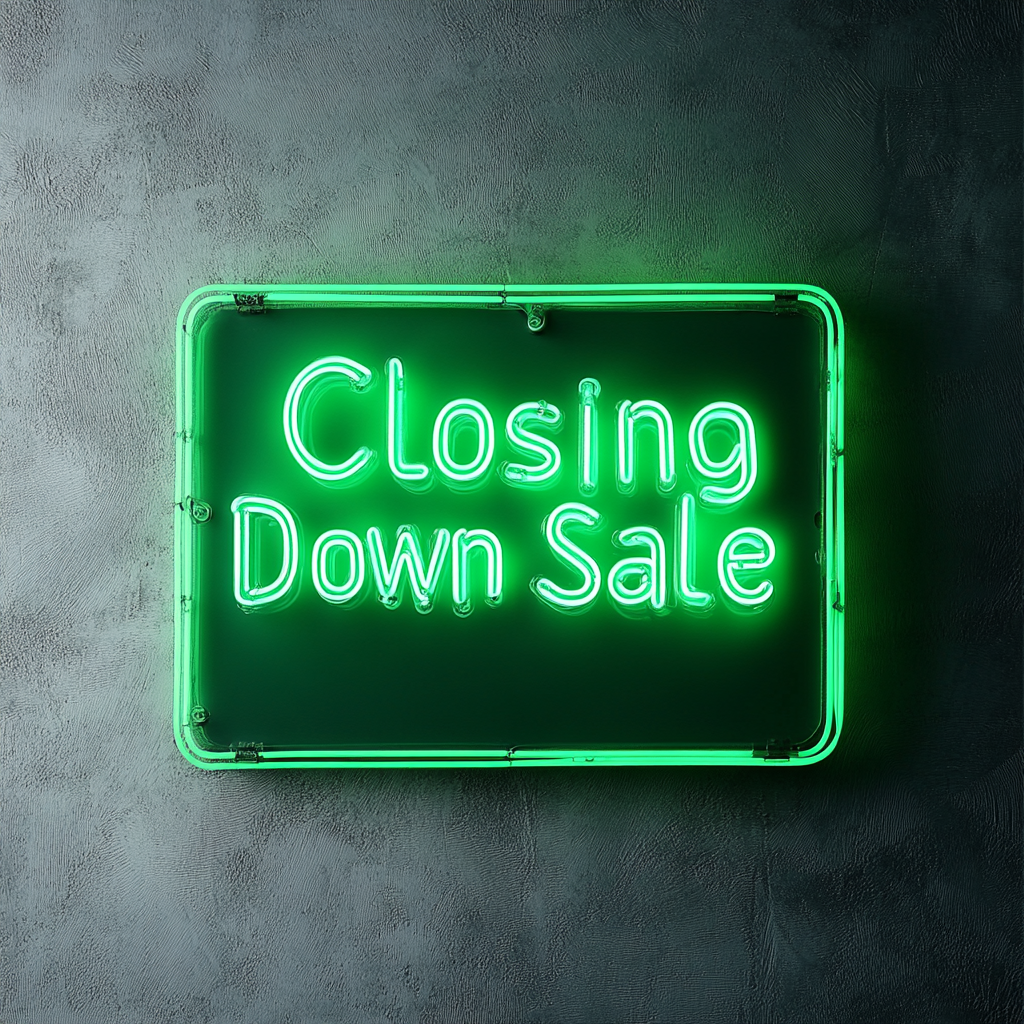 "Closing Down Sale" - Green Neon Sign, 24 Inches