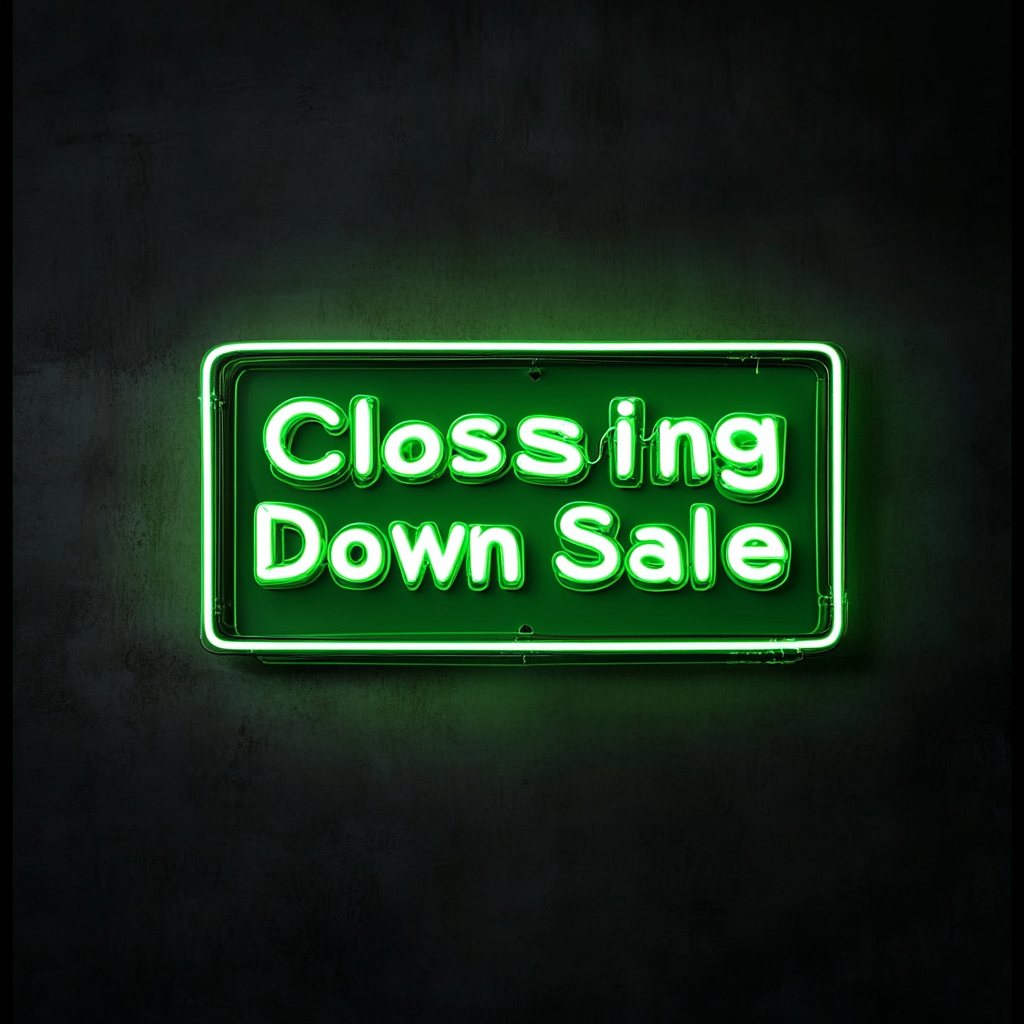 "Closing Down Sale" - Green Neon Sign, 24 Inches