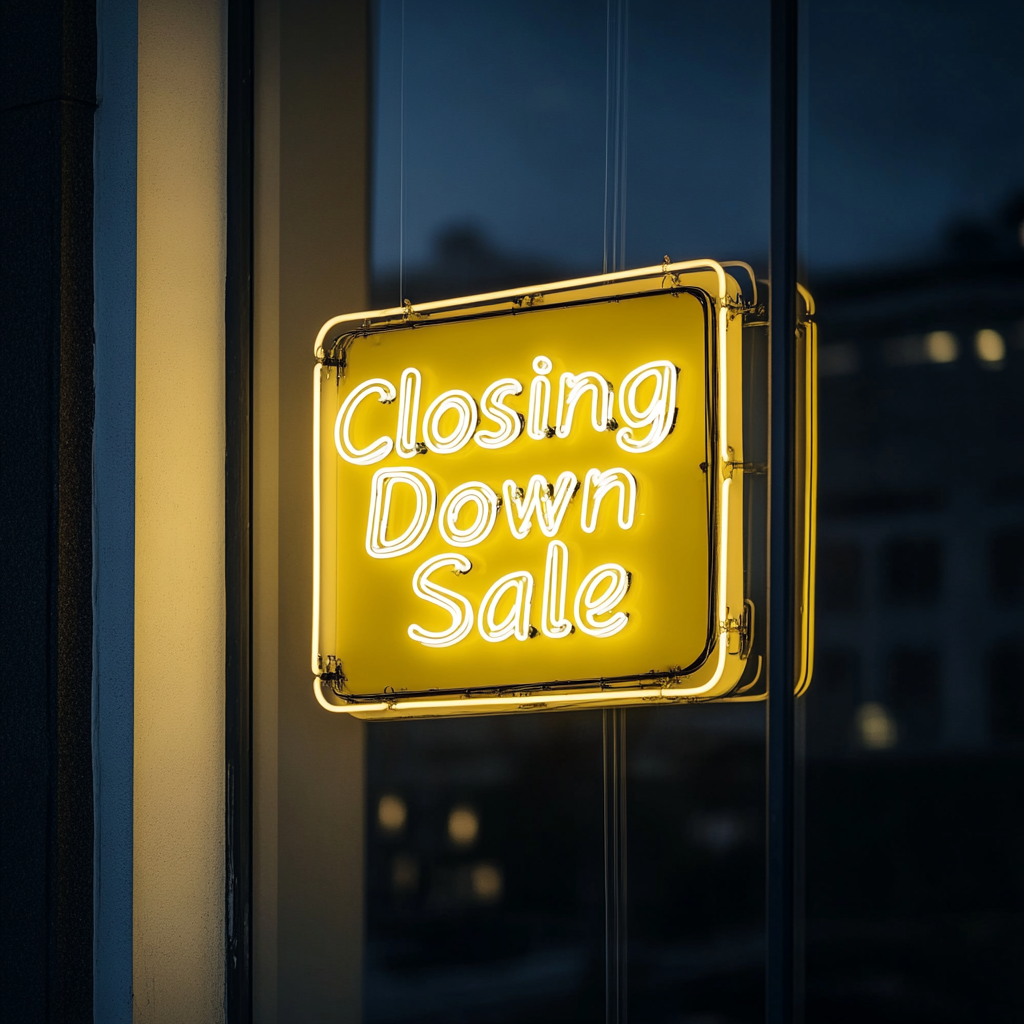 "Closing Down Sale" - Yellow Neon Sign, 24 Inches