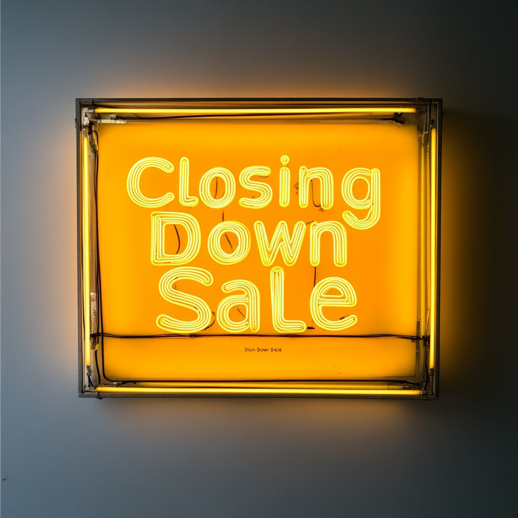 "Closing Down Sale" - Yellow Neon Sign, 24 Inches