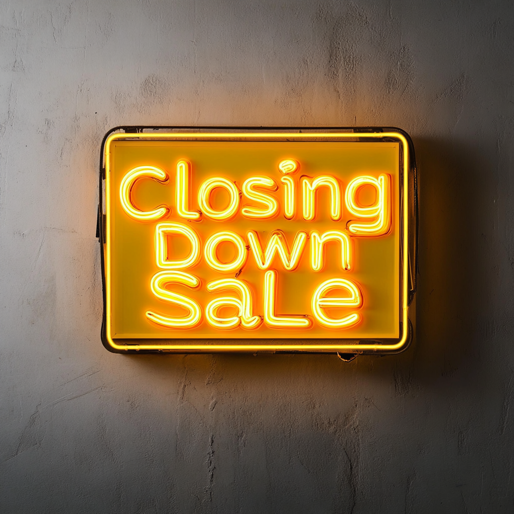 "Closing Down Sale" - Yellow Neon Sign, 24 Inches