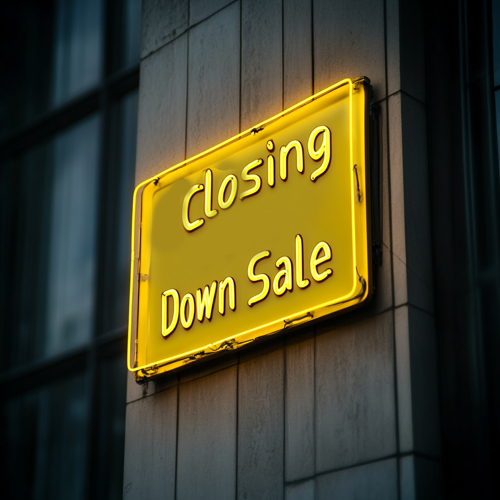 "Closing Down Sale" - Yellow Neon Sign, 24 Inches