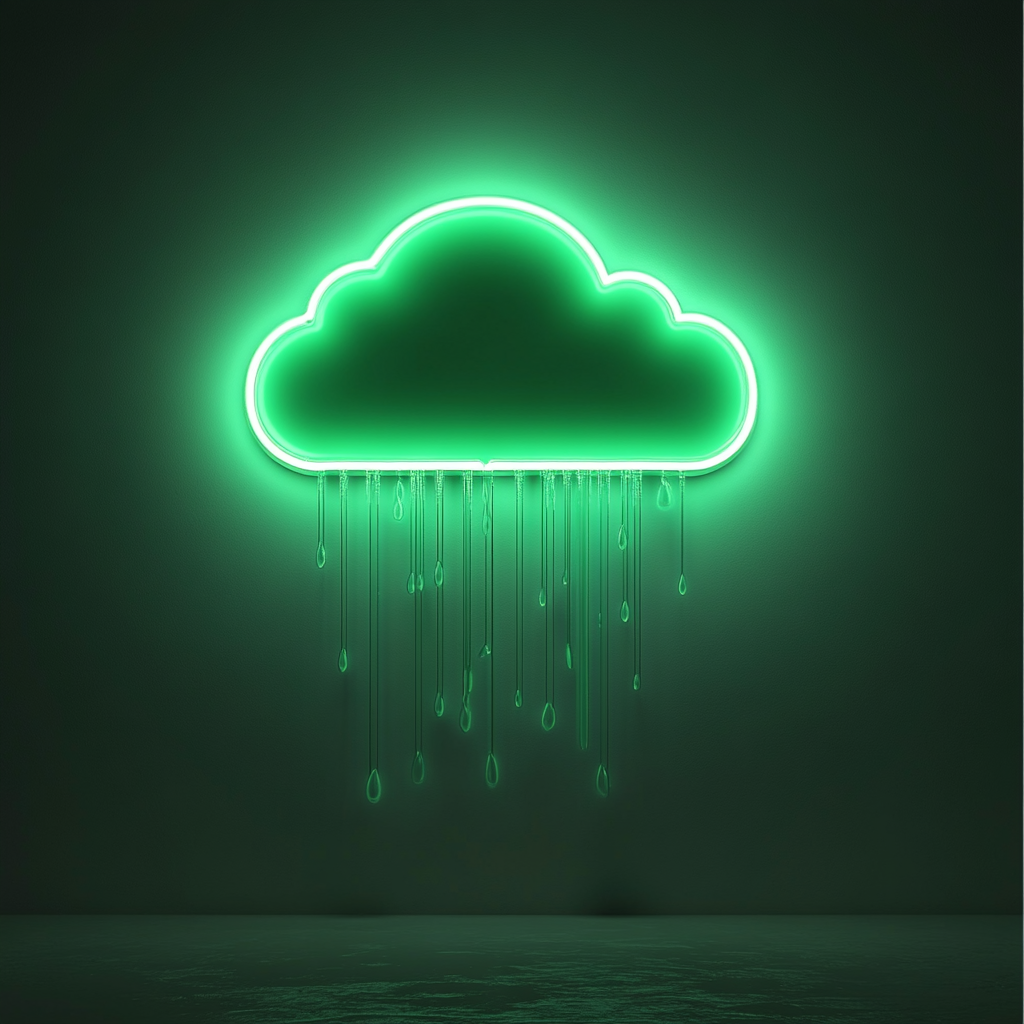 Cloud with Raindrops - Green Neon Sign, 24 Inches