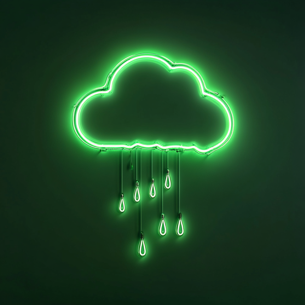 Cloud with Raindrops - Green Neon Sign, 18 Inches