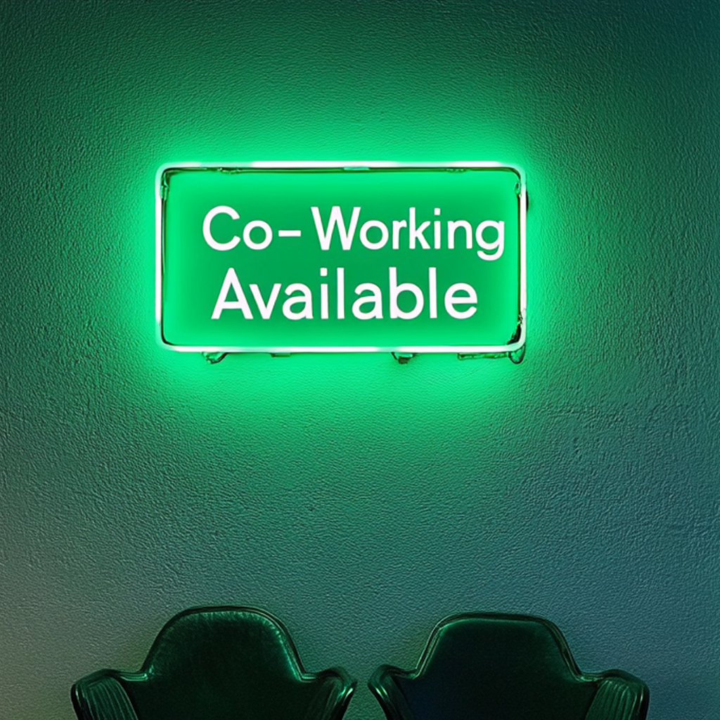 "Co-Working Available" - Green Neon Sign, 24 Inches