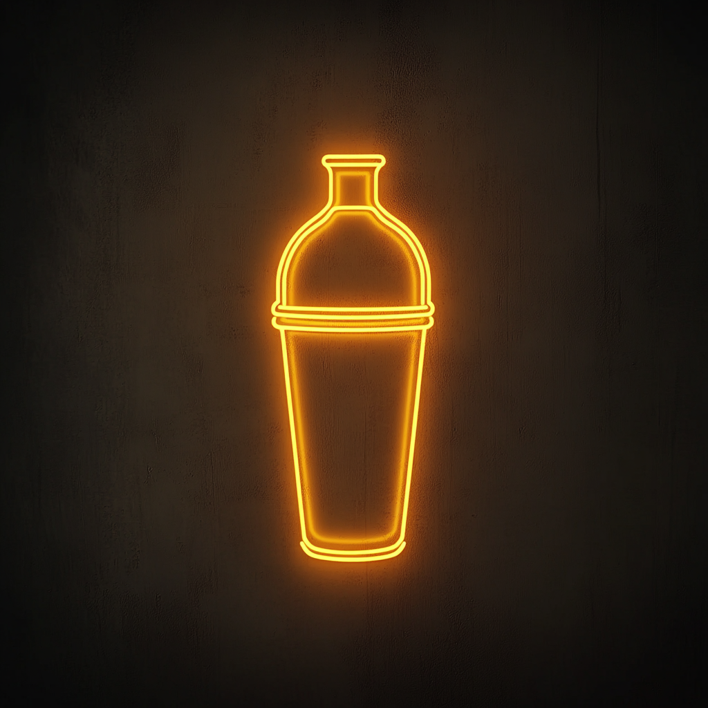 Cocktail Shaker - Yellow Neon Sign, 18 Inches