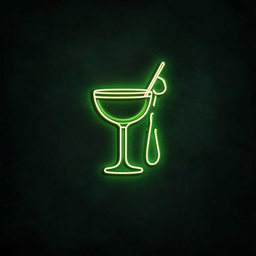 Cocktail Shaker and Glass - Green Neon Sign, 18 Inches