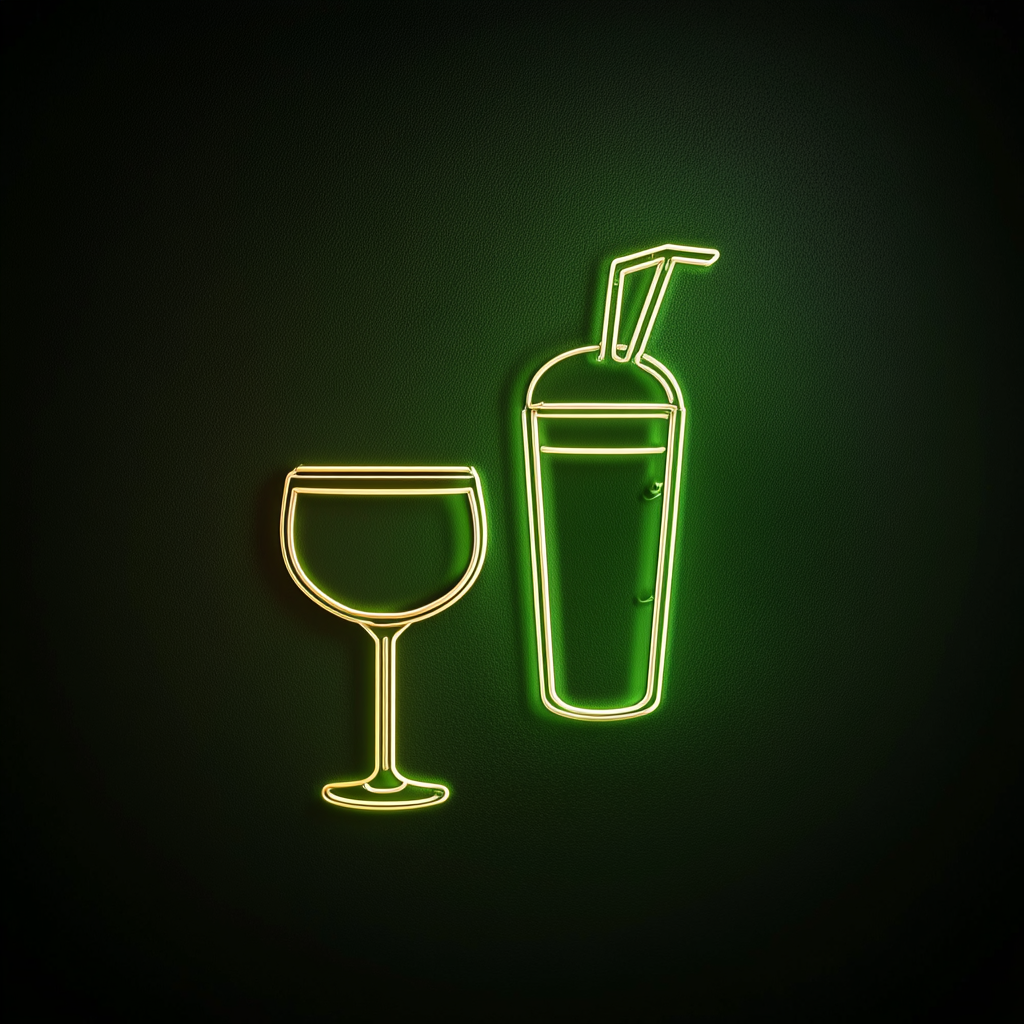 Cocktail Shaker and Glass - Green Neon Sign, 24 Inches