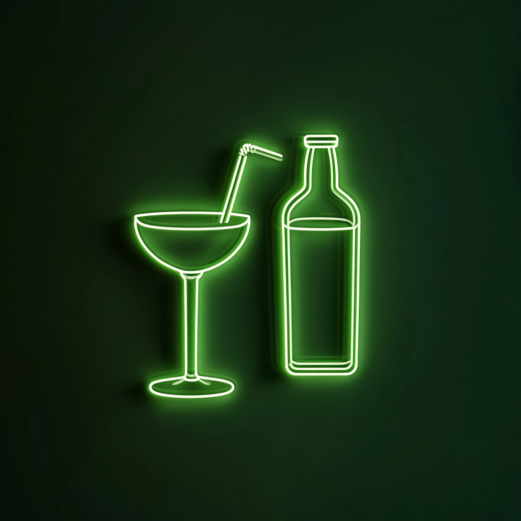 Cocktail Shaker and Glass - Green Neon Sign, 24 Inches