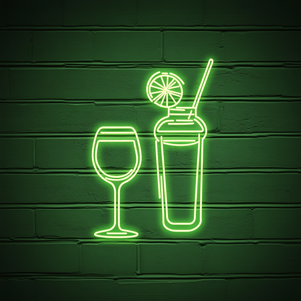 Cocktail Shaker and Glass - Green Neon Sign, 24 Inches