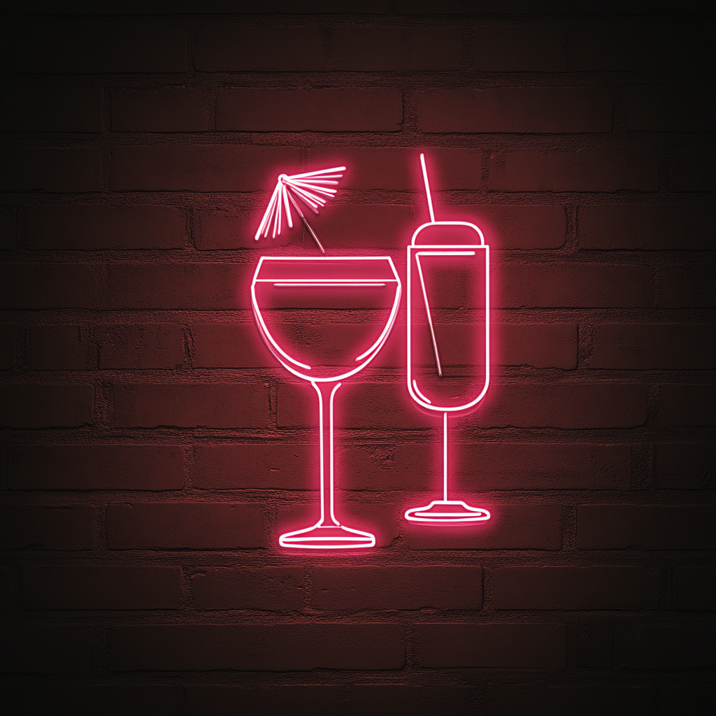 Cocktail Shaker and Glass - Pink Neon Sign, 24 Inches