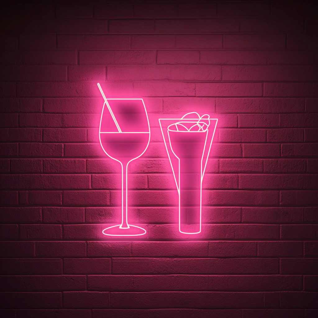Cocktail Shaker and Glass - Pink Neon Sign, 24 Inches