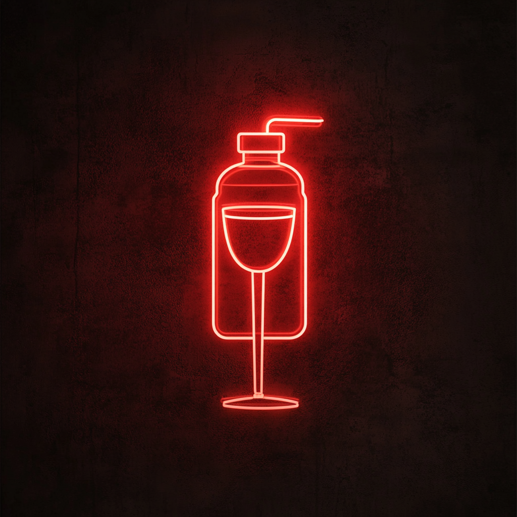 Cocktail Shaker and Glass - Red Neon Sign, 24 Inches