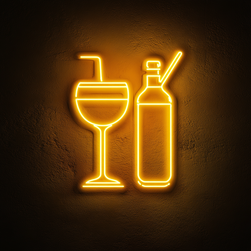 Cocktail Shaker and Glass - Yellow Neon Sign, 24 Inches