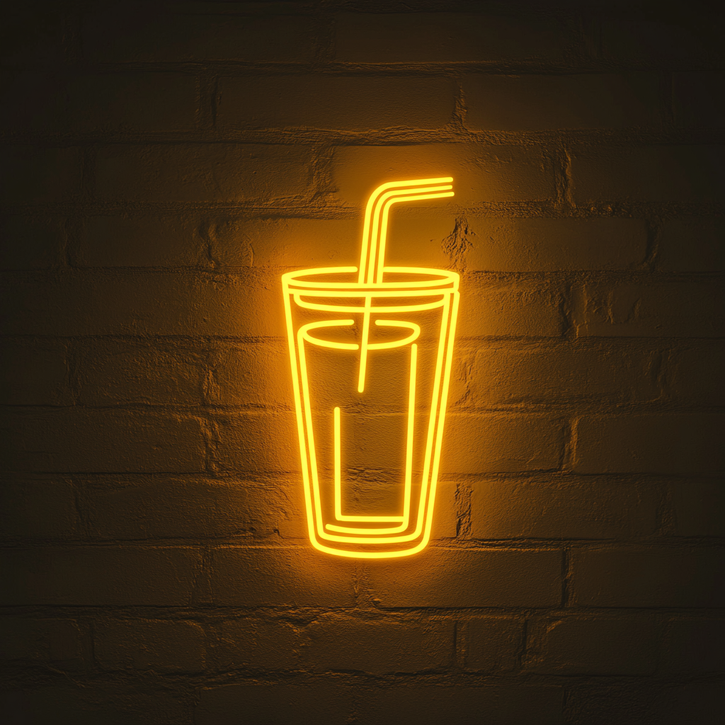 Cocktail Shaker and Glass - Yellow Neon Sign, 24 Inches