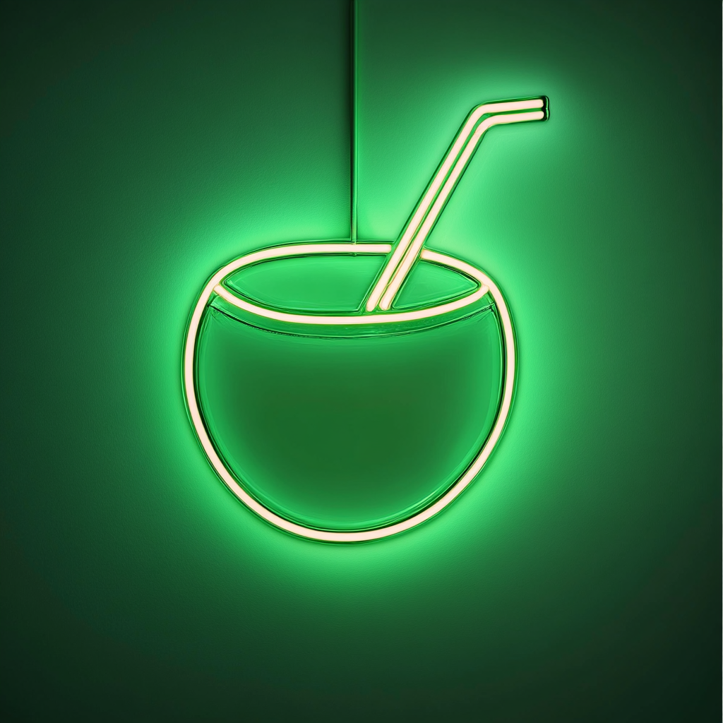 Coconut with Straw - Green Neon Sign, 18 Inches