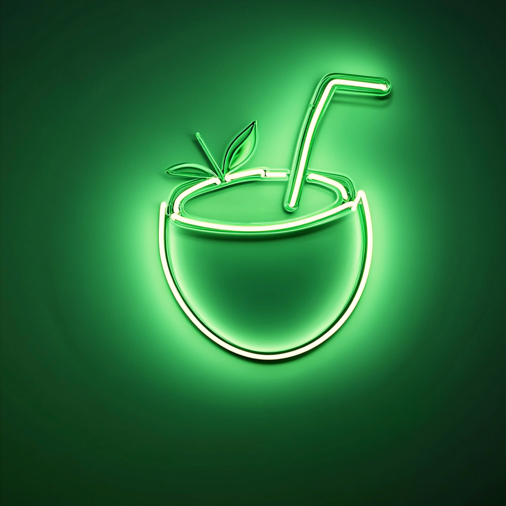 Coconut with Straw - Green Neon Sign, 18 Inches