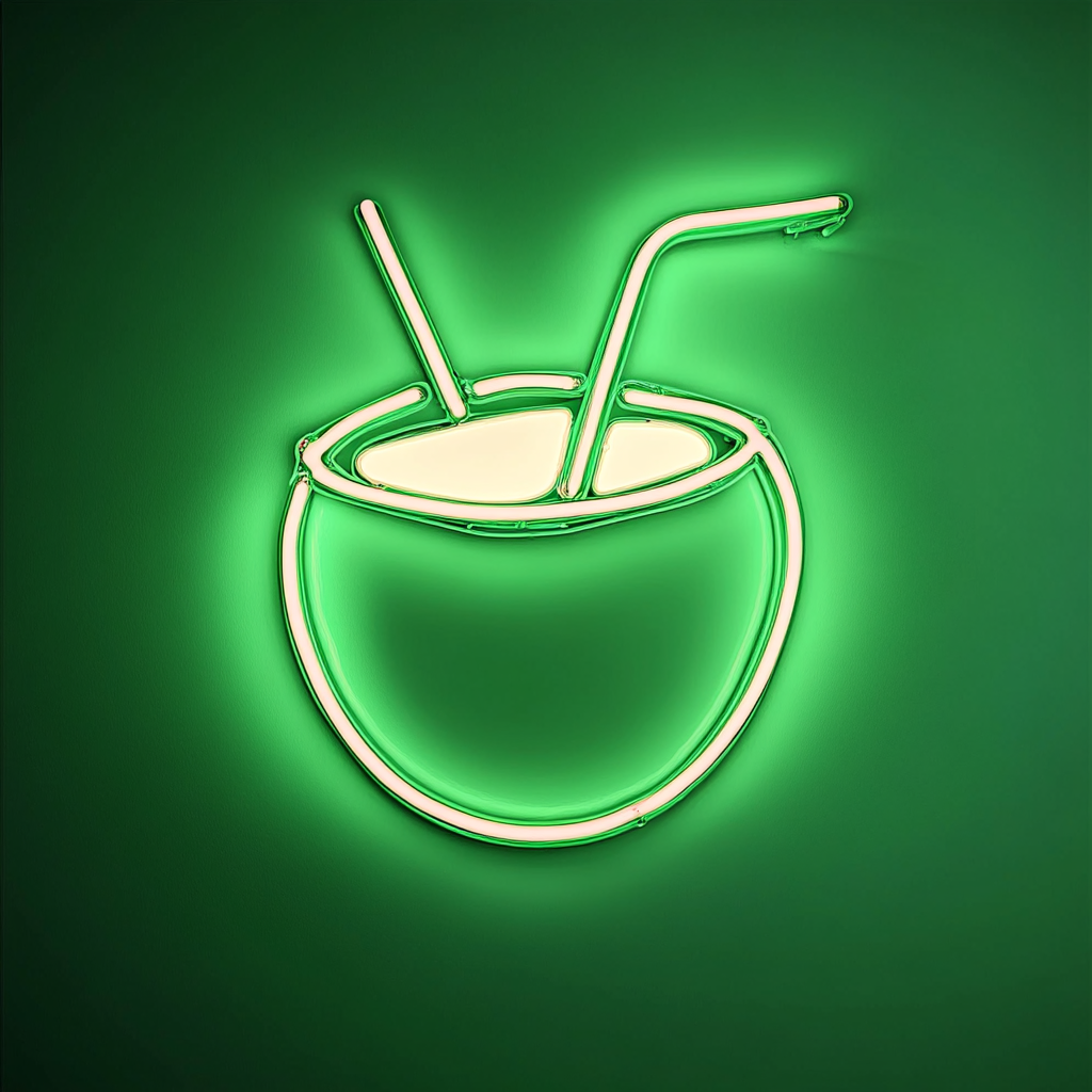 Coconut with Straw - Green Neon Sign, 24 Inches
