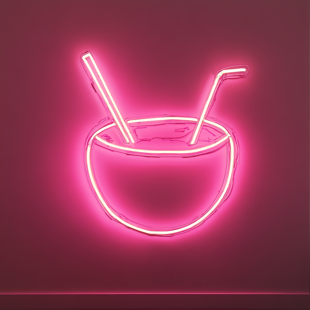 Coconut with Straw - Pink Neon Sign, 18 Inches
