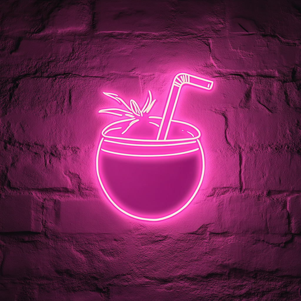 Coconut with Straw - Pink Neon Sign, 18 Inches