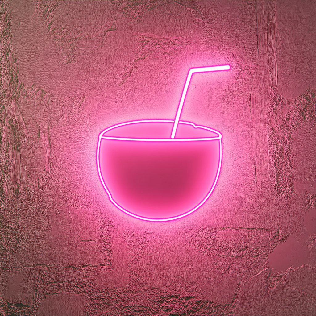 Coconut with Straw - Pink Neon Sign, 24 Inches
