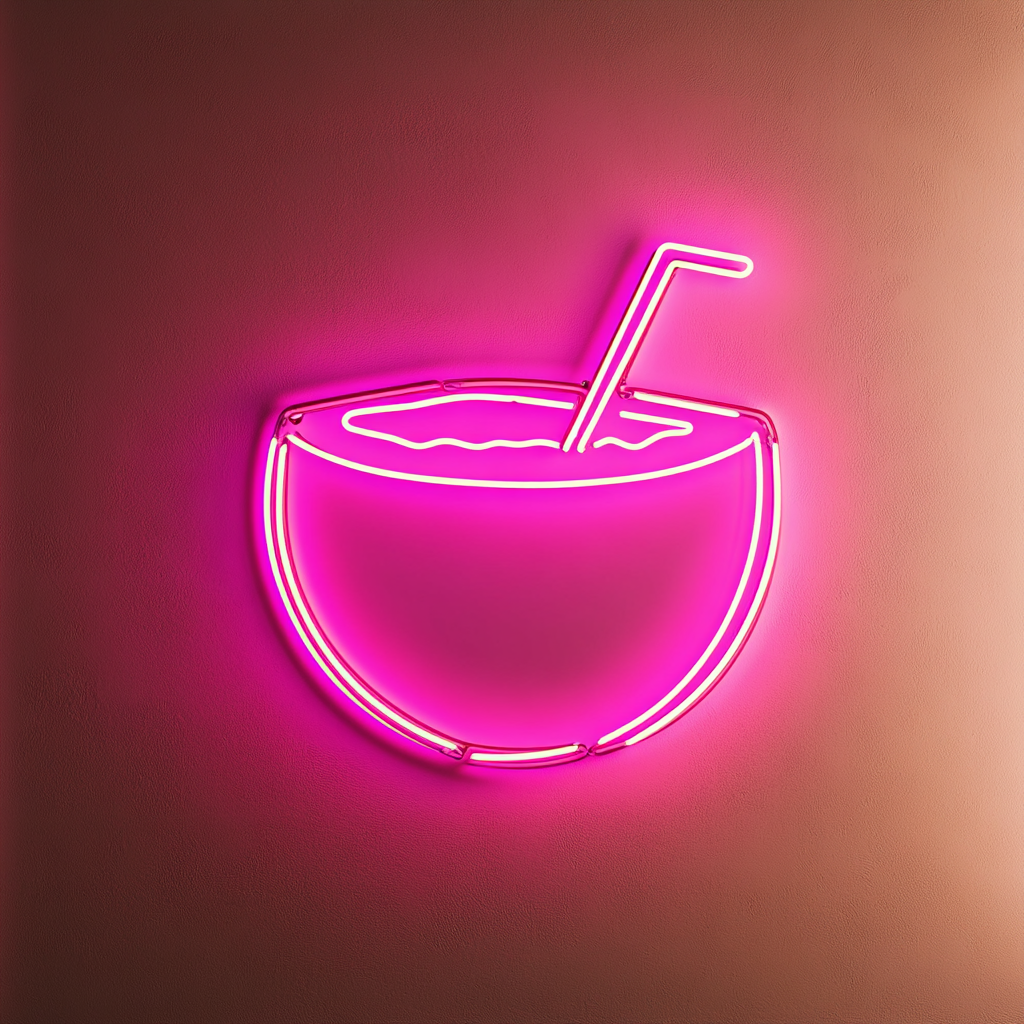 Coconut with Straw - Pink Neon Sign, 18 Inches