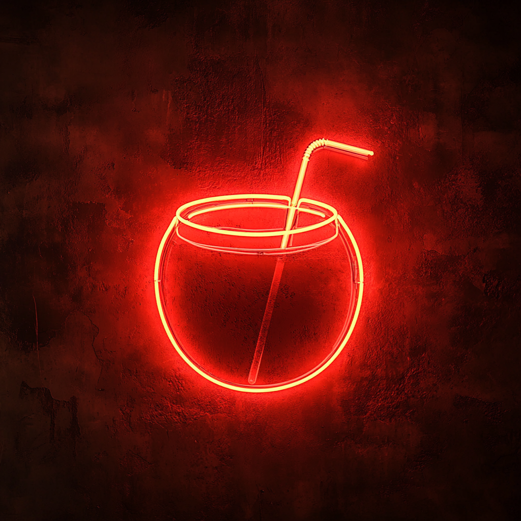 Coconut with Straw - Red Neon Sign, 18 Inches