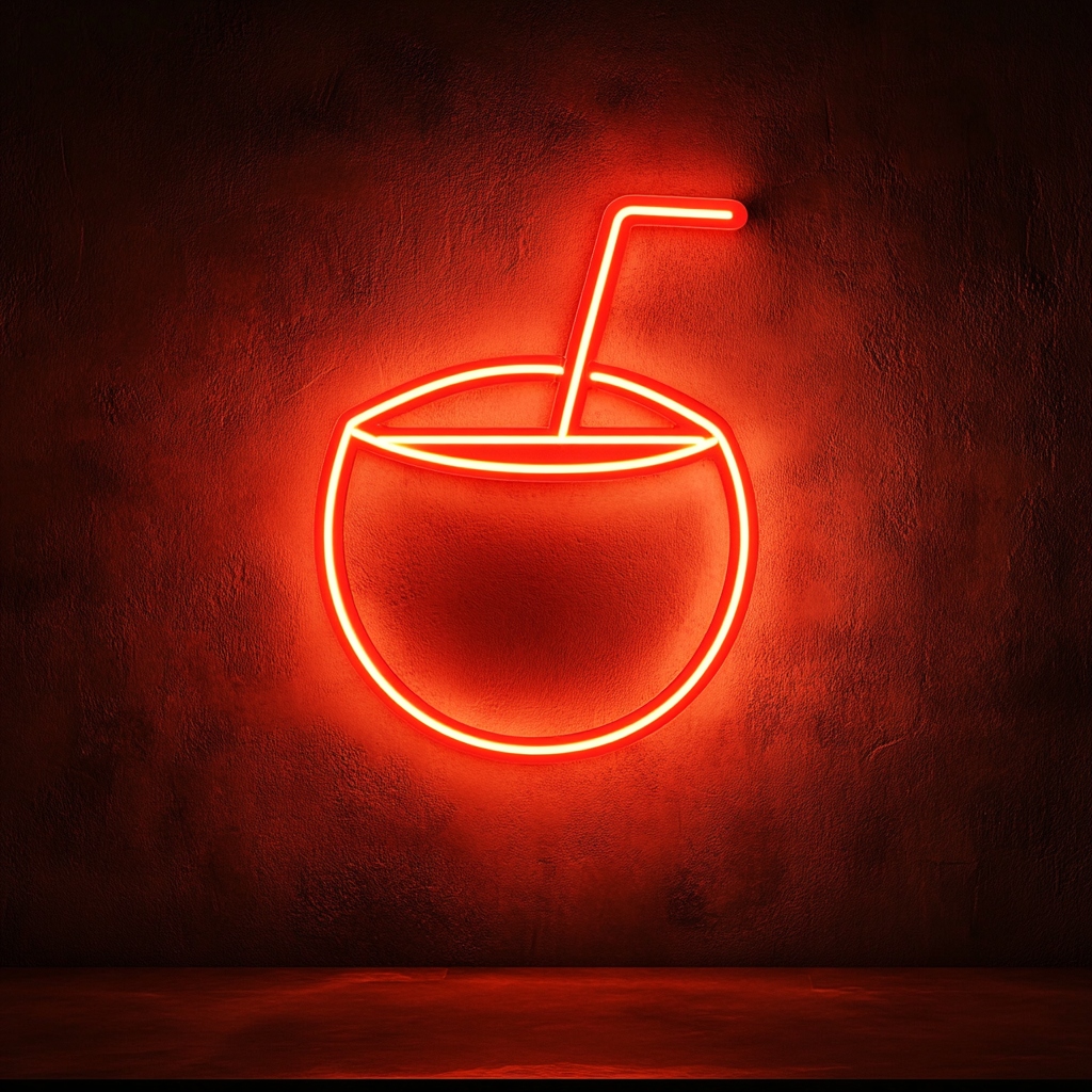 Coconut with Straw - Red Neon Sign, 18 Inches